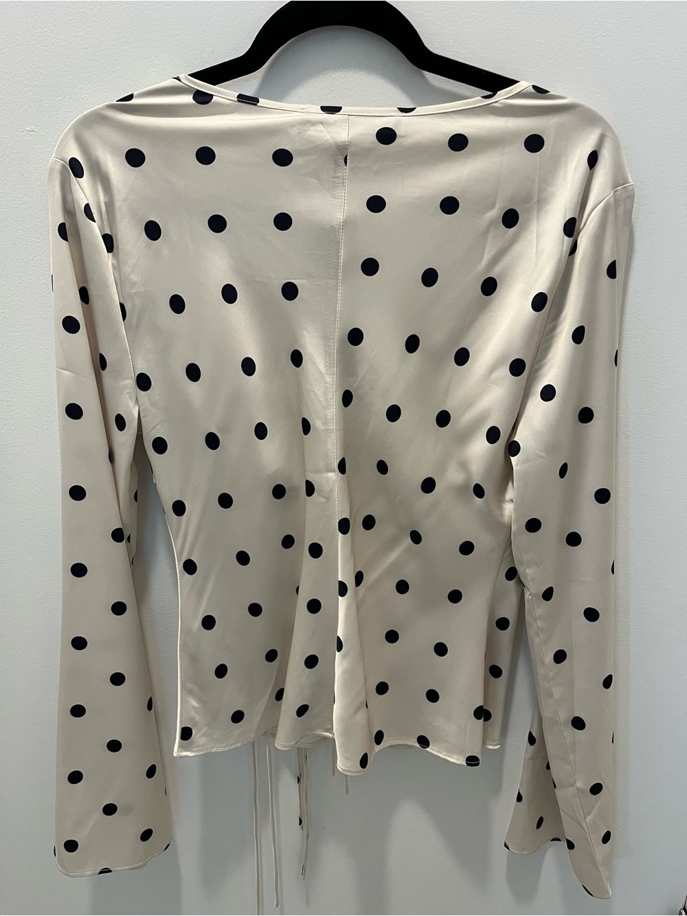 Lioness Cream Polka Dot Tie-Front Top with Black Dots - Mariah Long Sleeve - Picture 6 of 7